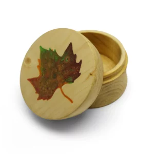 Wooden Decorative Jar With Lid – Maple Leaf