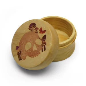 Wooden Decorative Jar With Lid – Pink Skull